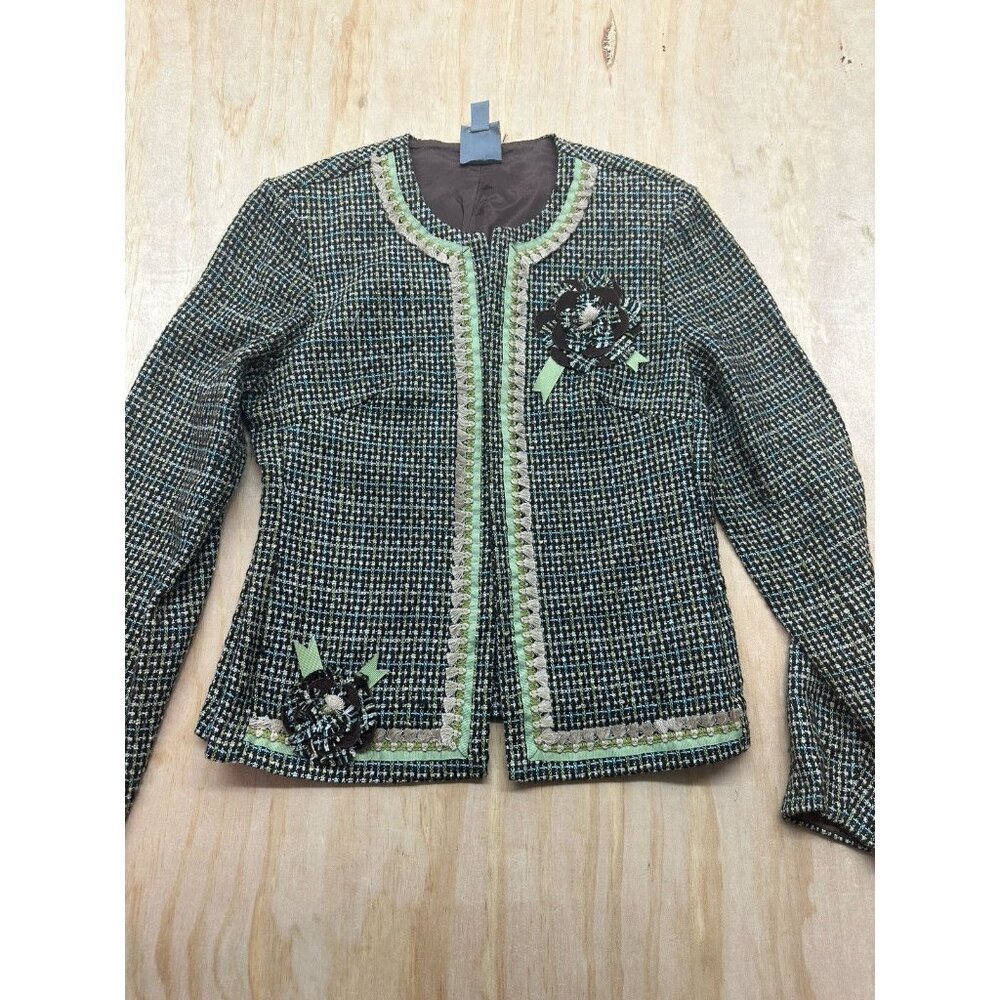 Rabbit Rabbit Rabbit Designs Tweed Blazer Sz 6 Browns Greens‎ Embellished